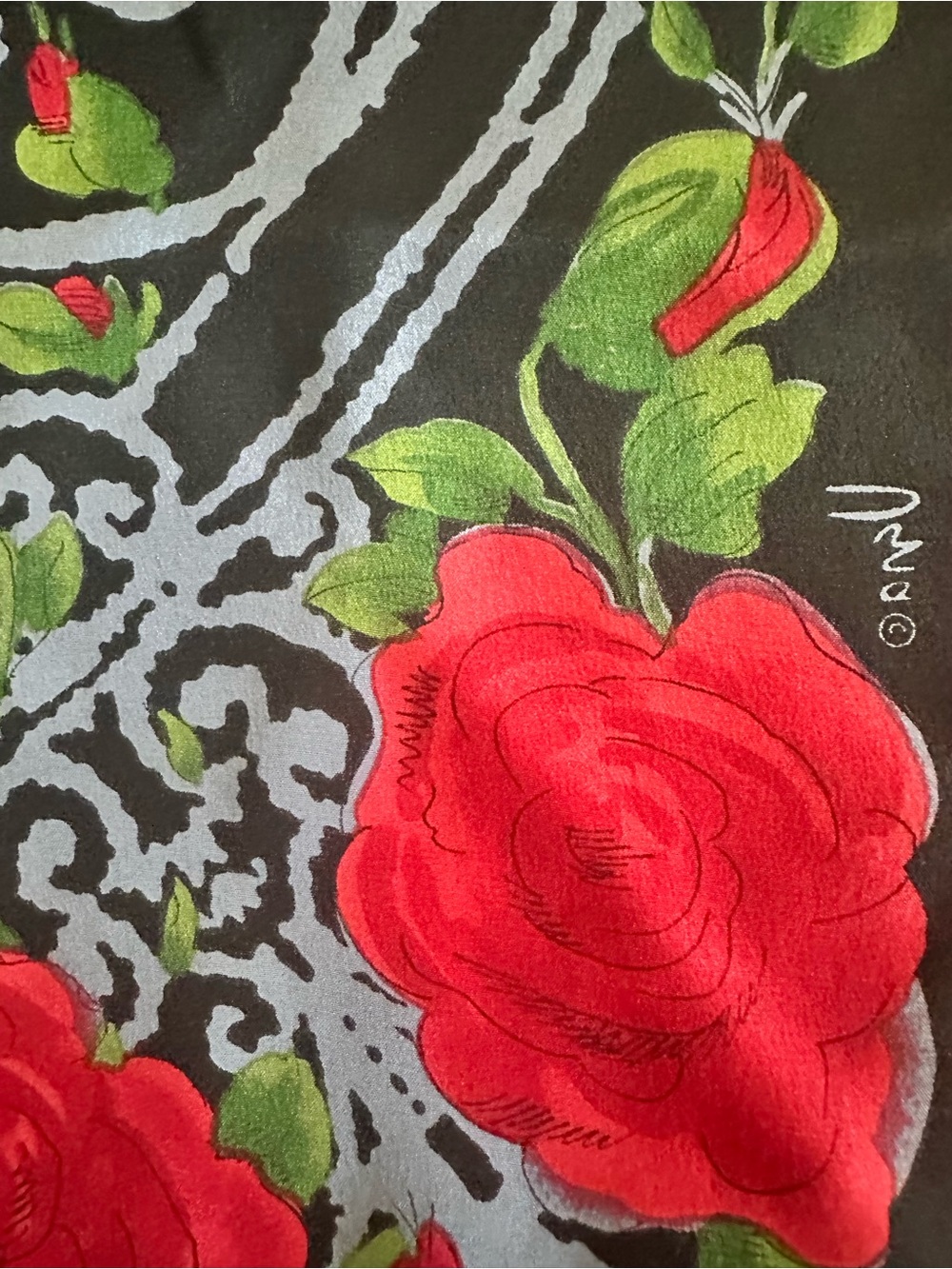 Vintage silk scarf, mcm , gothic,